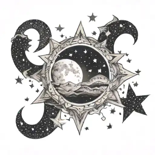 Eleven Stars Surrounding A Crescent Moon