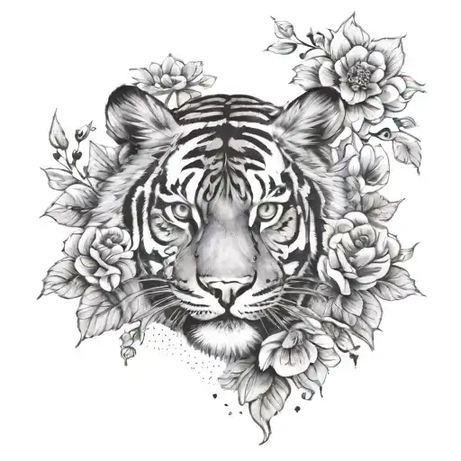 Tiger And Flowers