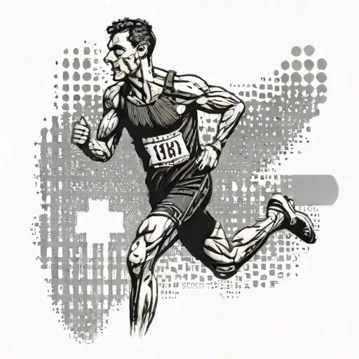 Illustration Of A Marathon Runner Crossing The Finish Line With A Subtle Dotwork Background