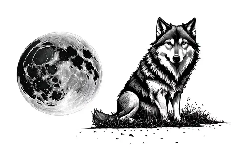Wolf Moon And Black And White Mower