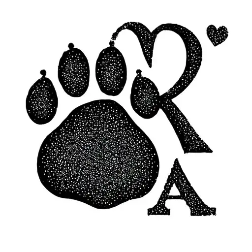 Simplicity Line Hidden Tatoo With Heart And Letter R And Paw With Positivity And Stylish