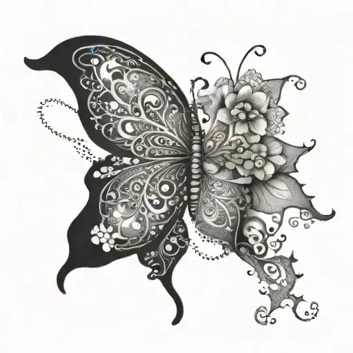 Butterfly Made Up Of Delicate Lace Patterns And Floral Elements