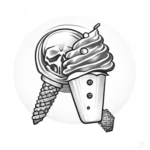 Ice Cream Cone With A Skull Instead Of Ice Cream And Lightning Behind It