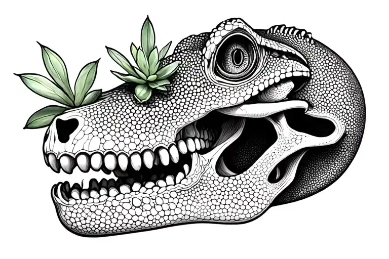 Lizard Skull With Succulent Plants
