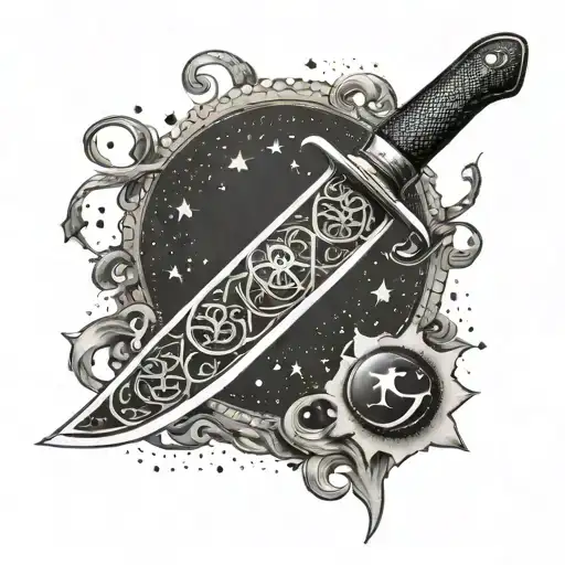 A Mafia Knife With A Turkish Crescent Moon And Star Design