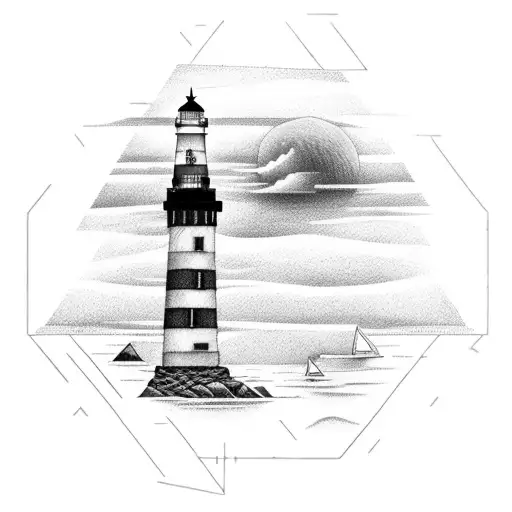 A Lighthouse Floating With A Piece Of Land In The Shape Of A Triangle