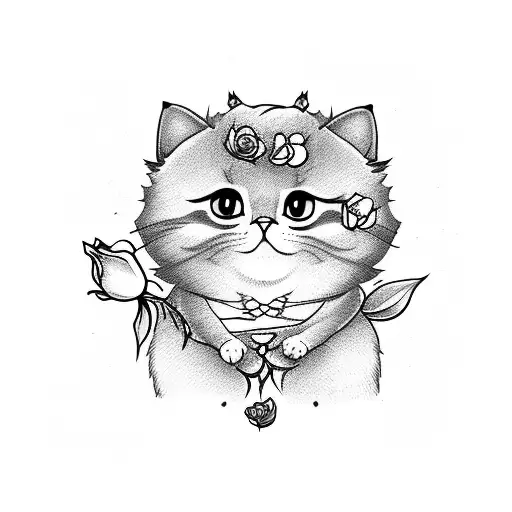 Kawaii Kitty Holding A Rose