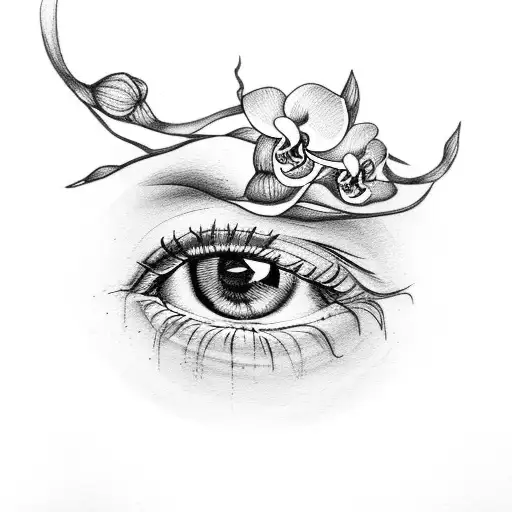 Female Eye With An Orchid Around It