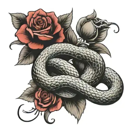 Snake And Rose Intertwined