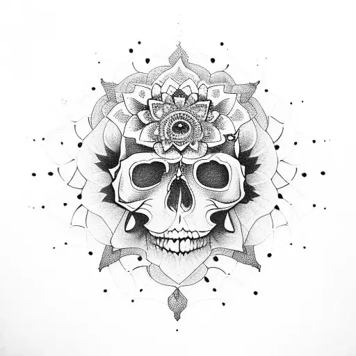 Mandala Flower Over The Skull With One Eye In The Center Of The Head