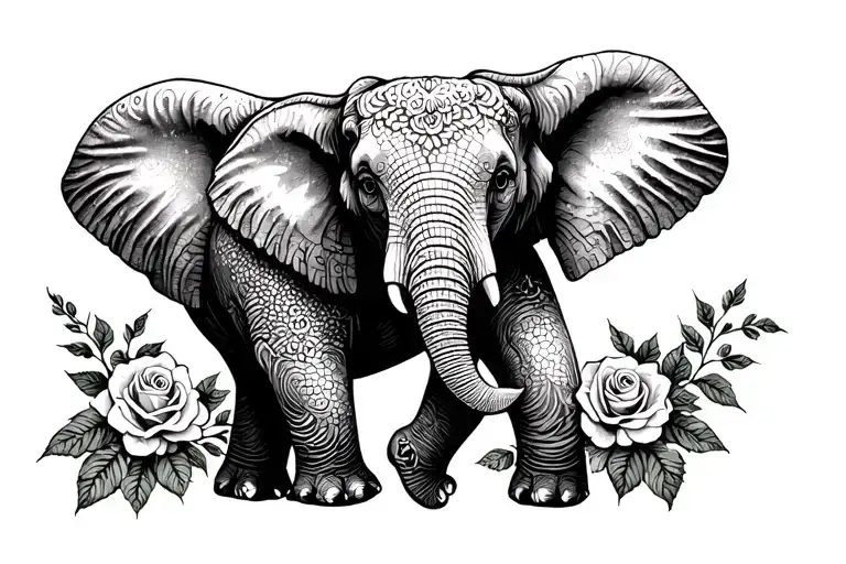 Elephant With Roses
