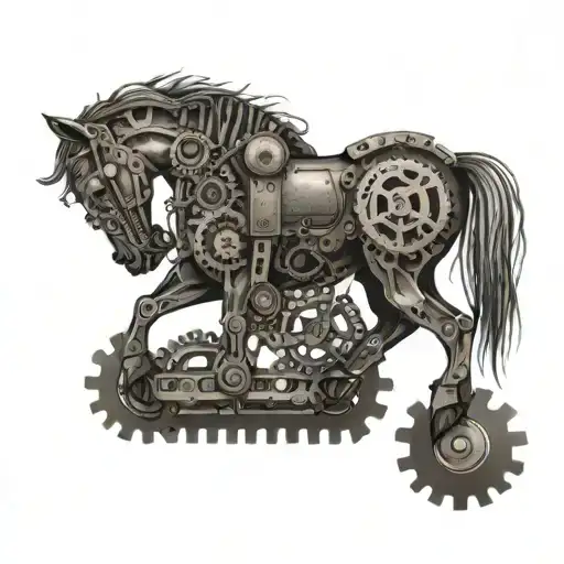 A Mechanical Horse Made Of Gears And Cogs With Bike Chains Wrapping Around Its Legs