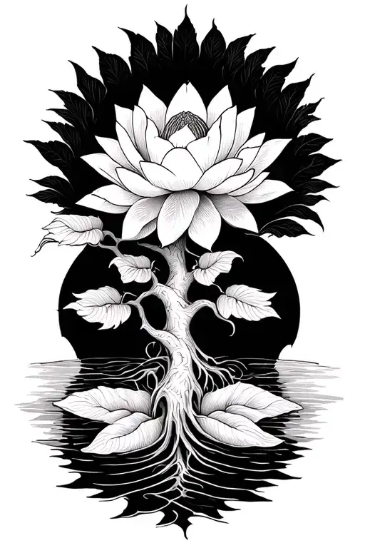 Tree Of Life Growing From A Lotus Flower