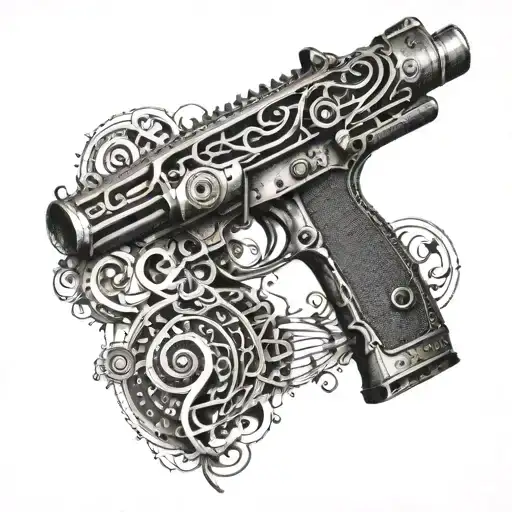 An Intricate Gun Design With Musical Notes Weaving Through It