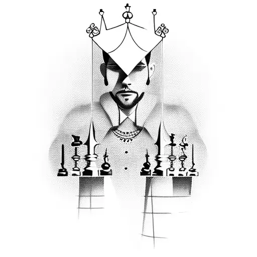 A Chess King Where The Silhouette Is Made With A Fine Sewing Thread Attached To A Needle
