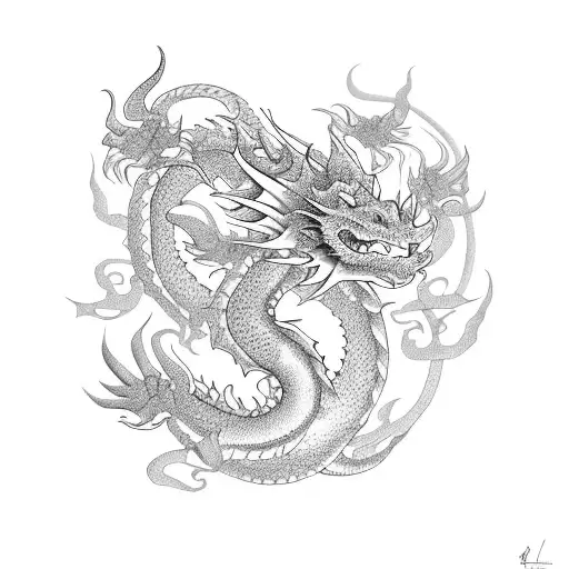 Dragon Whit Two Flowers