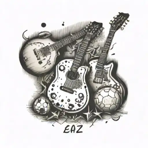 A Movie Screen Showing Scenes Of Guitars And Football Games