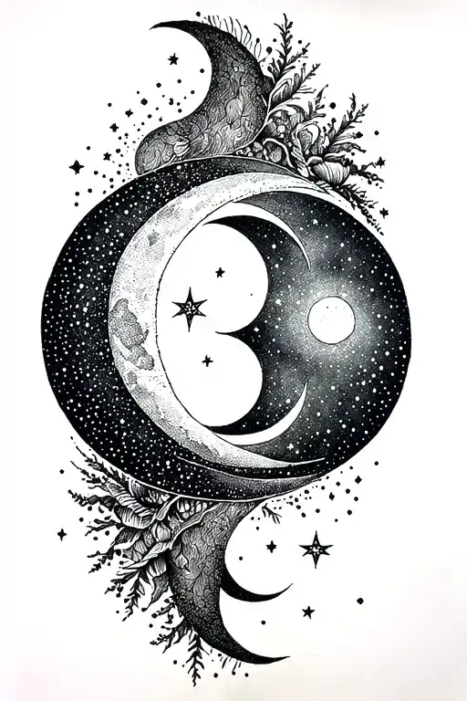 Moon Phases And Stars Womb Tattoo Design
