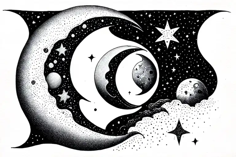Moon Phases And Stars Womb Tattoo Design