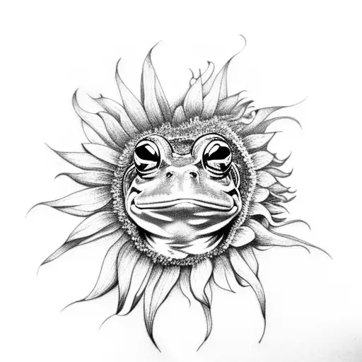 A Frog On A Sunflower