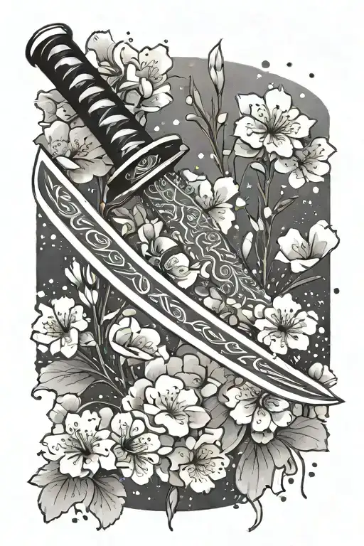 A Katana Blade Cutting Through A Field Of Sakura Petals