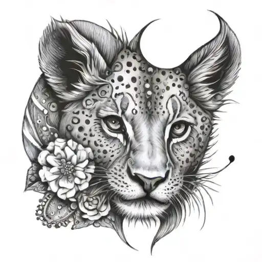 A Baby Lion With A Crescent Moon And Heartbeat Line Wrapping Around It