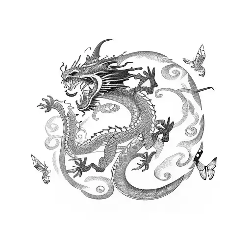 Dragon And Butterflies