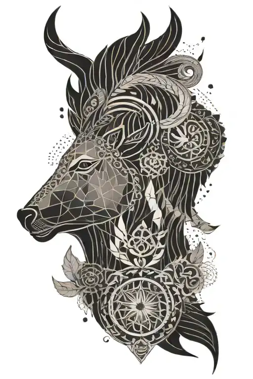 A Geometric Pattern Featuring Wildlife From Greek And Nordic Mythology In A Symmetrical Layout