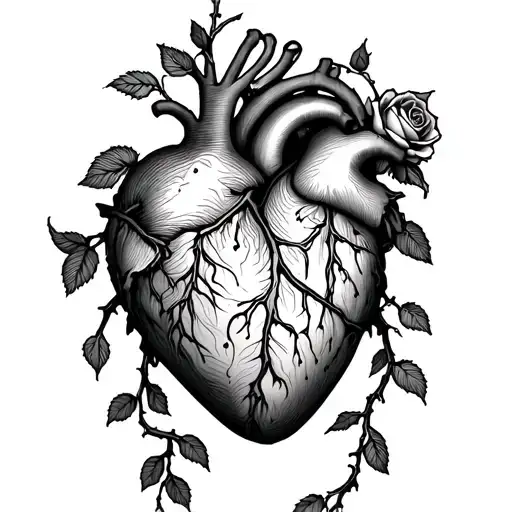 Line Of Heart Rate Wrapped In Vines Of Roses As If Tangled Some Of The Pricks Draw Blood