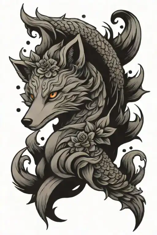 7 Tailed Fox Full Body And Flowers