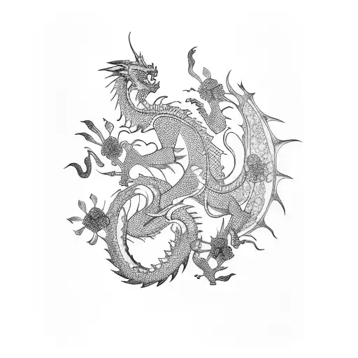 Dragon With Chinese Flowers