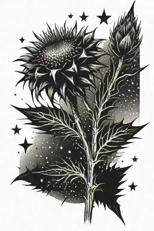 Star Thistle Plant With Stars In The Background