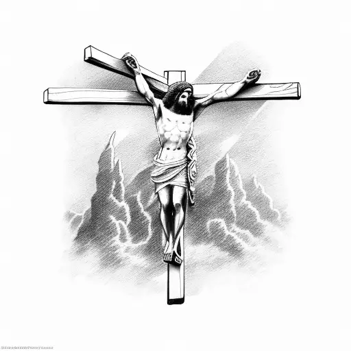 Jesus On The Cross With His 10 Disciples