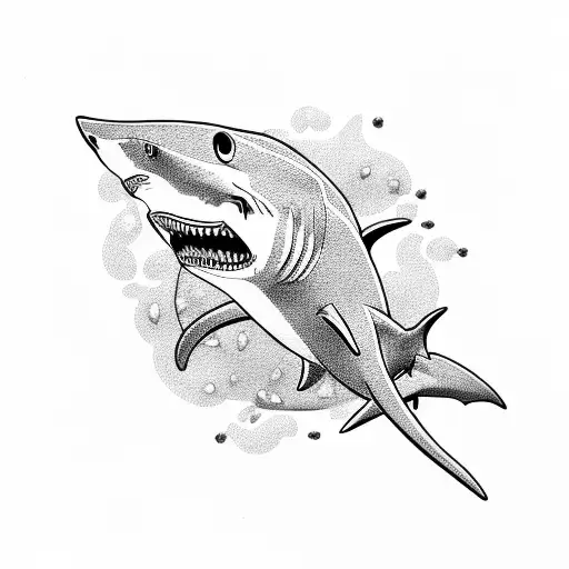 A Shark With Gold Coins And Air Bubbles With Sharp Teeth Coming Out Of The Gills