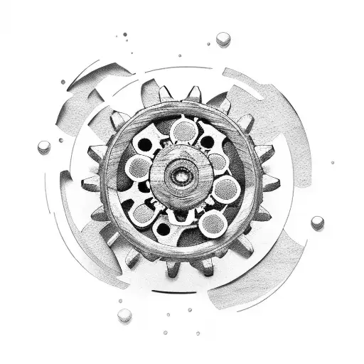 A Motorcycle Wheel Made Up Of Coffee Beans And Gears In Dotwork Style