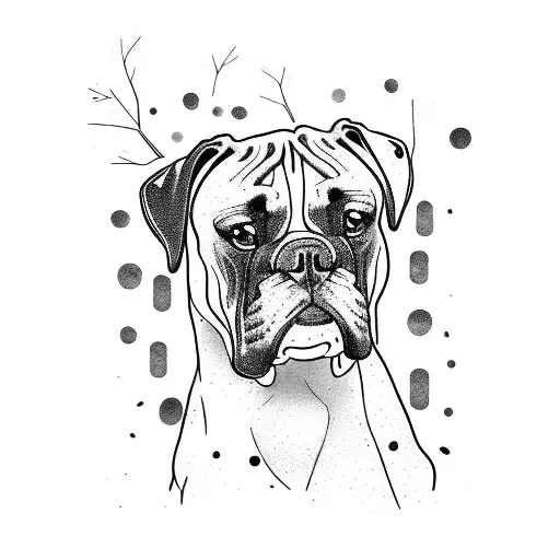 A Boxer Surrounded By Tree Animals