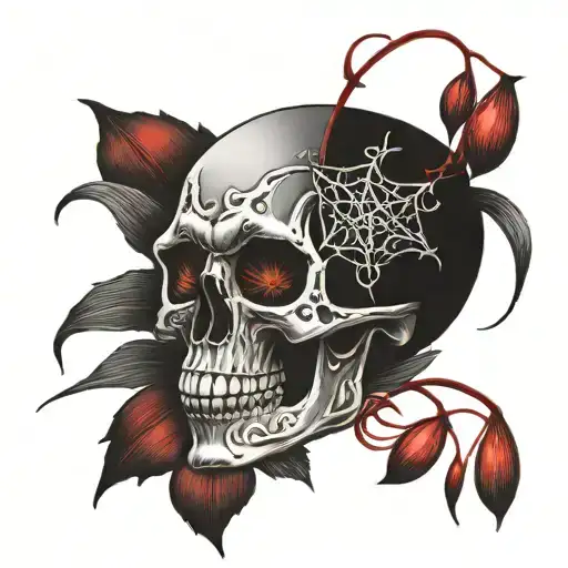 Skull With Red Spider Lily Flower