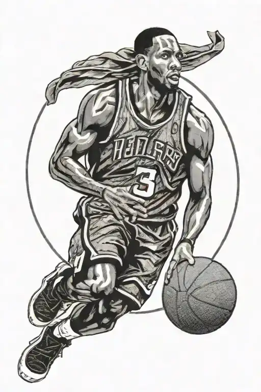 A Portrait Of Tracy Mcgrady With A Basketball Hoop As A Halo