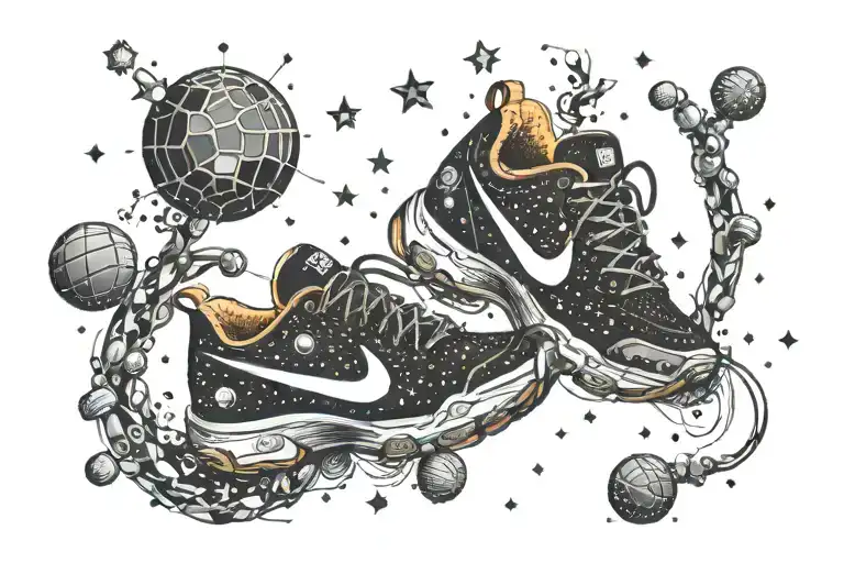 A Running Shoes Filled With Basketballs And Video Games Controller Floating In A Galaxy Of Stars
