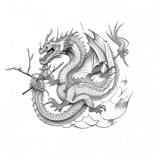 Dragon Sitting On A Branch Of Lilac