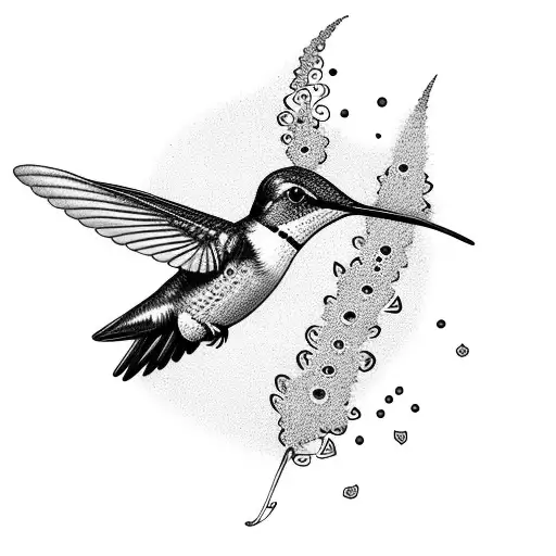 Hummingbird Flying Feeding From Flowers