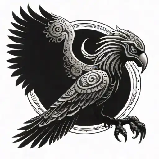 An Aztec-inspired Phoenix Rising From The Ashes With A Skull In Its Beak