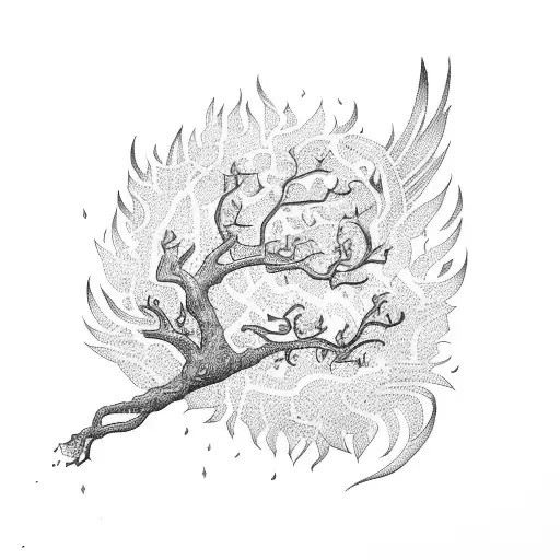 Tree Of Life With Phoenix On Fire As Leaves