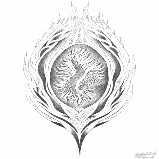 Tree Of Life With Phoenix On Fire As Leaves