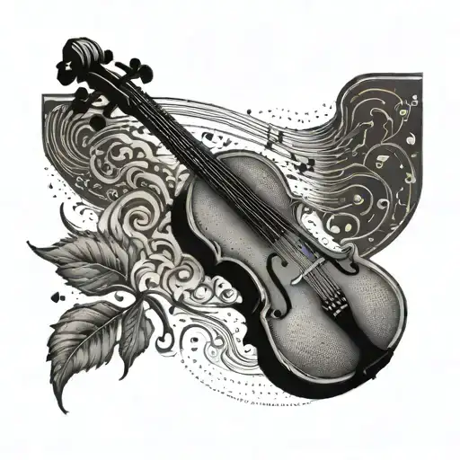 A Dotwork Tattoo Of A Violin With A Sun Motif Incorporated Into The Design