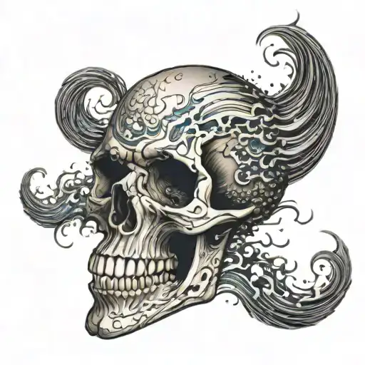 Skull With Sea Waves Crashing In The Background Black