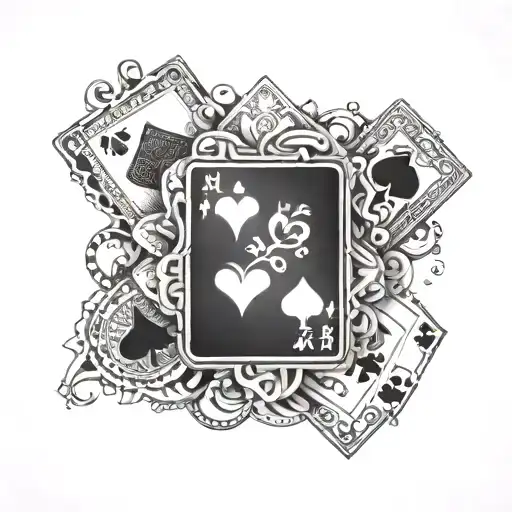 An Intricate Tattoo Of A Poker Hand Winning With Card Suits Incorporated Into The Design