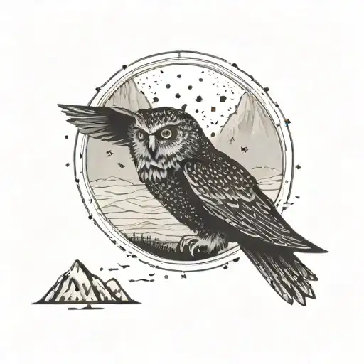Silhouette Of An Owl Flying With A Mountain Behind It