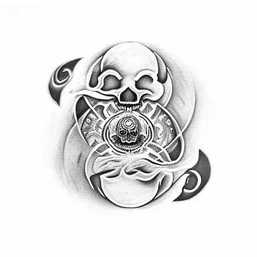 Yin Yang With Skull Cloudy Background And An All Seeing Eye