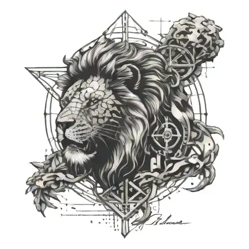 An Engineer's Blueprint Incorporating Lightning And A Lion